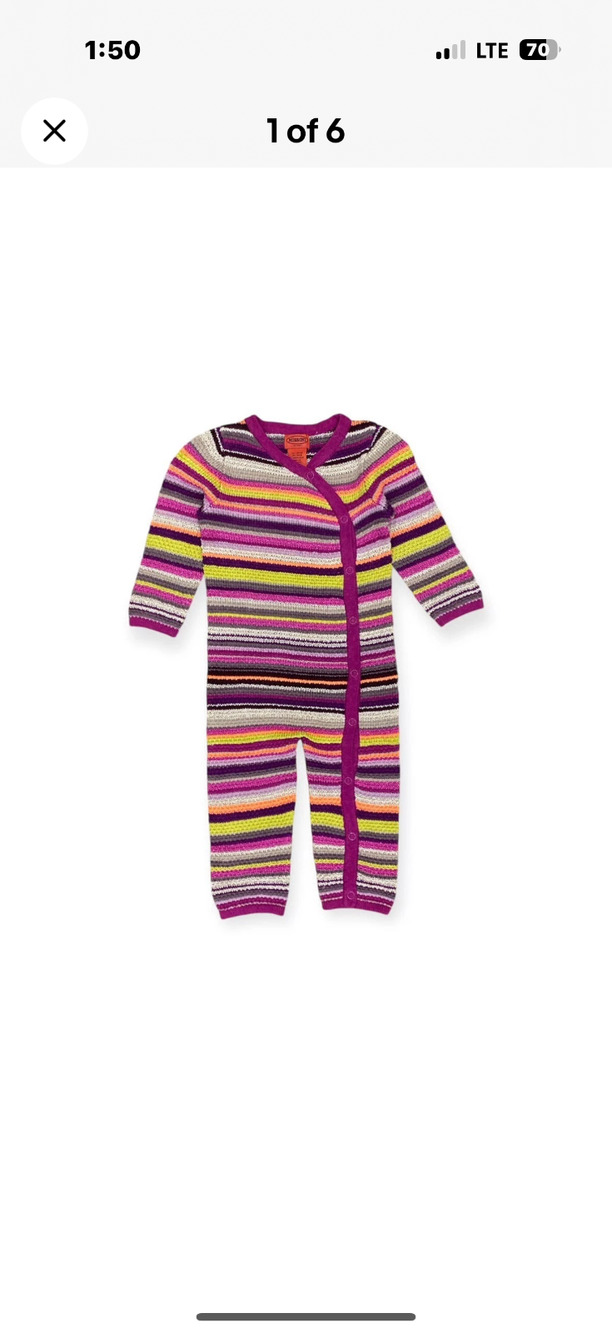 Missoni Target Baby Girl Romper Sleeper Sz XS 3-6 mo Putple Green Stripe